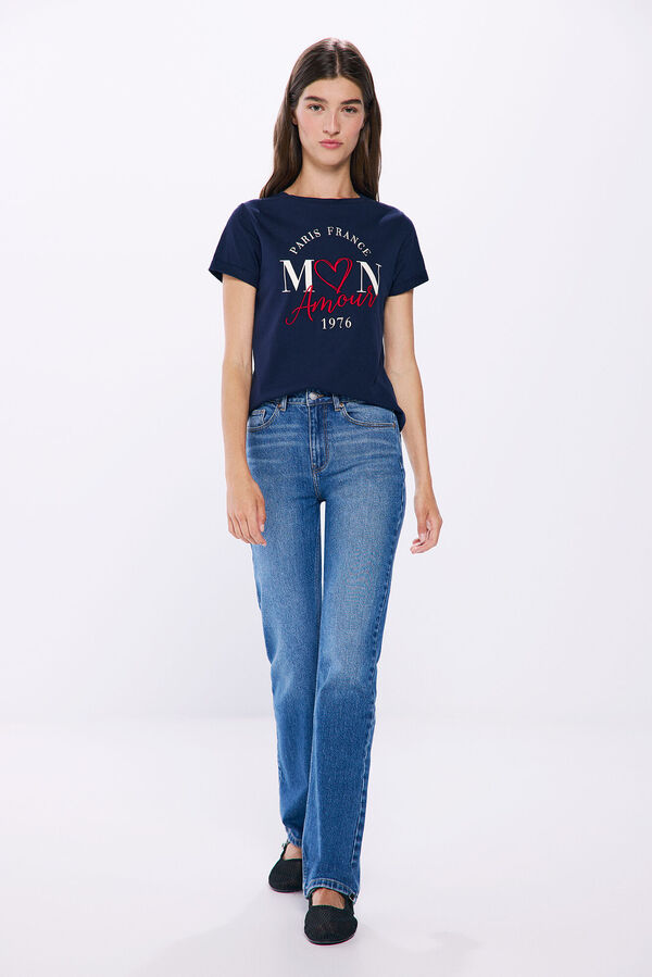 Springfield Camiseta gr&aacute;fica algod&oacute;n manga vuelta azul