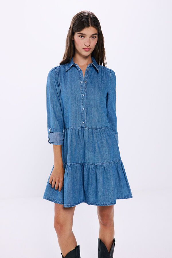 Springfield Vestido denim algod&atilde;o azul
