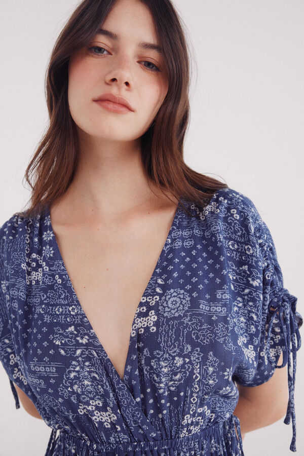 Springfield Vestido midi caft&aacute;n lazos turquesa