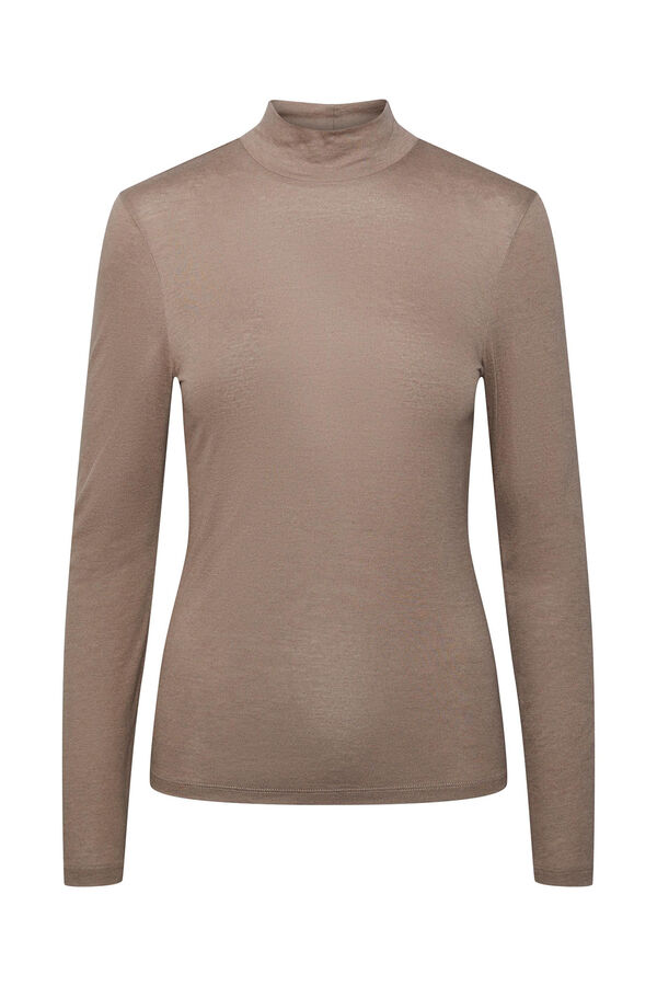 Pieces T-shirt b&aacute;sica em viscose cru