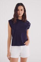 Springfield Camiseta manga ca&iacute;da botones hombro azul