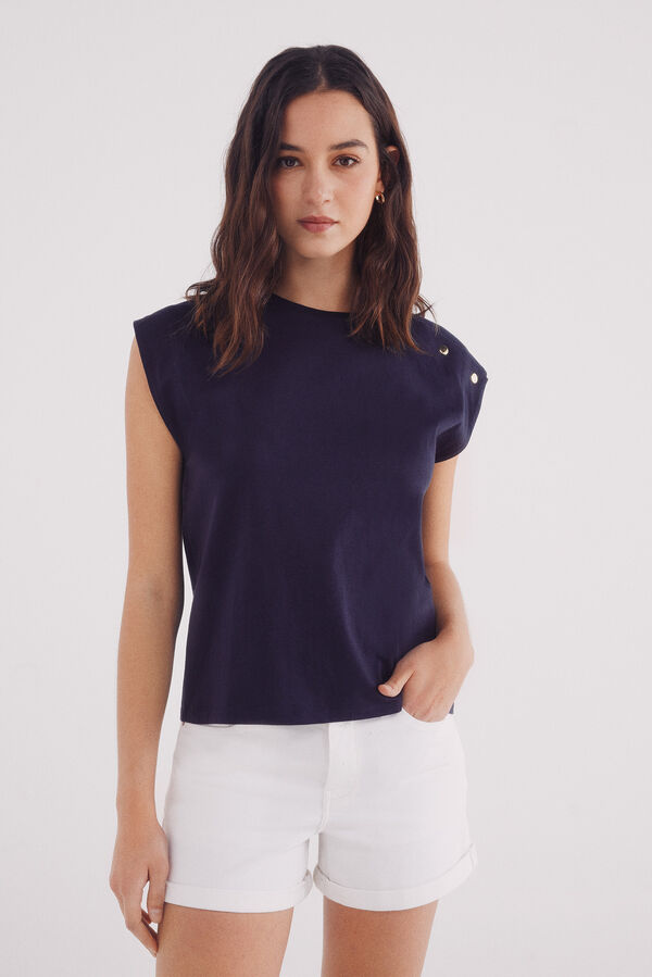 Springfield Camiseta manga ca&iacute;da botones hombro azul