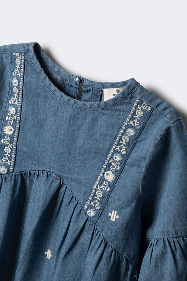 Springfield Kids Blusa denim bordada de menina azul