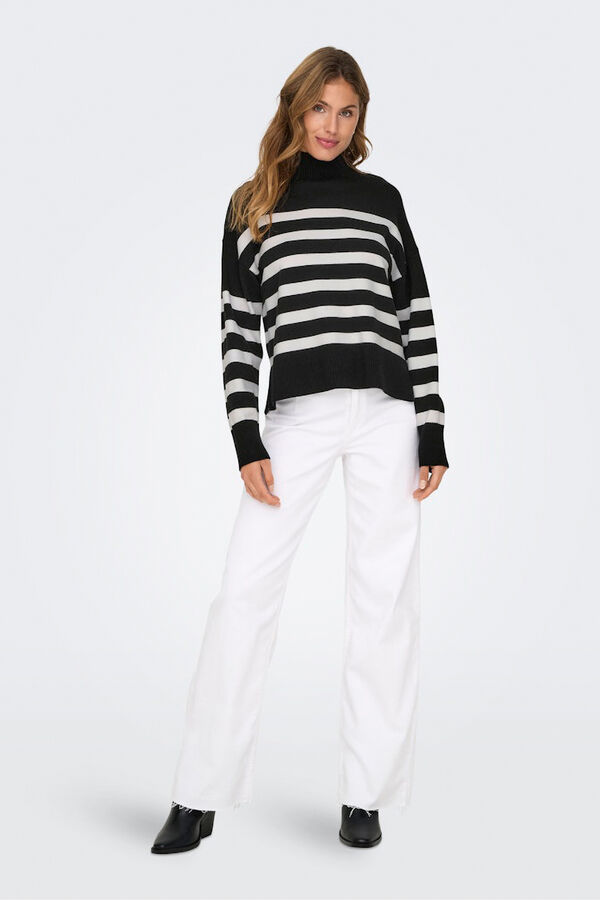 Only Jersey de rayas cuello alto blanco