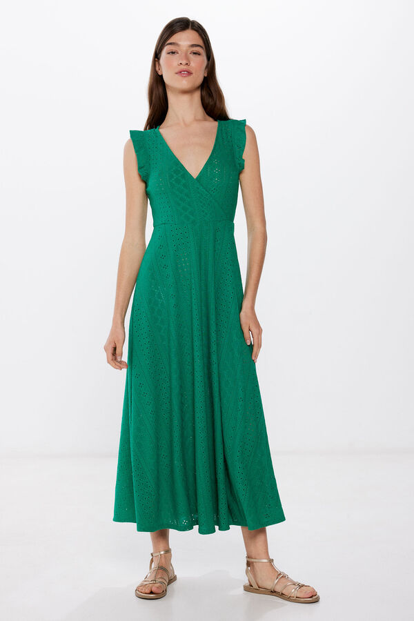 Springfield Vestido Midi Bordado Suizo Hombros Volante marfil