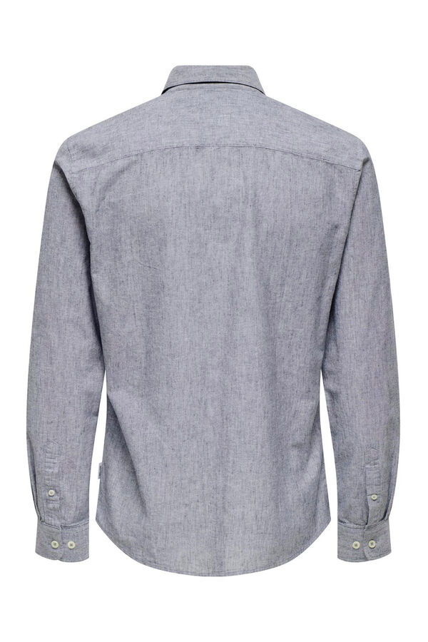 Only & Sons Camisa de manga larga estilo guayabera azul