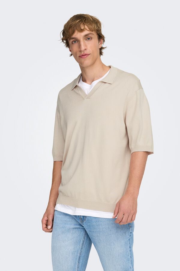 Only & Sons Polo de punto manga corta beige