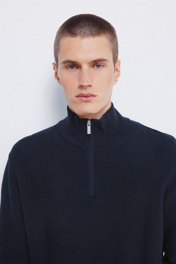 Springfield Camisola com fecho-&eacute;clair liso azul