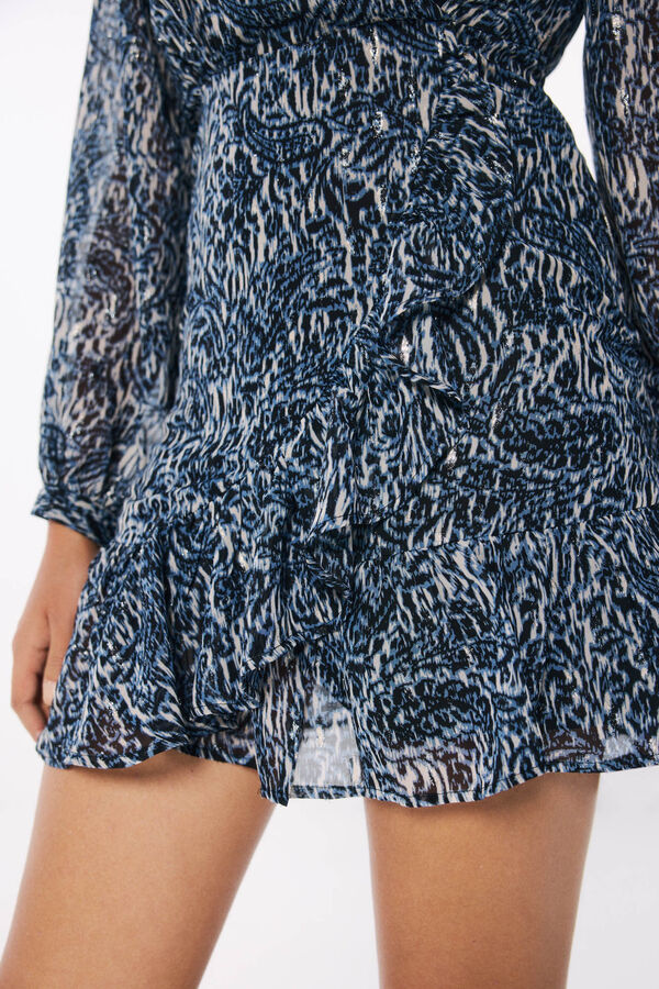 Springfield Vestido curto de chiffon com estampado de lurex azul