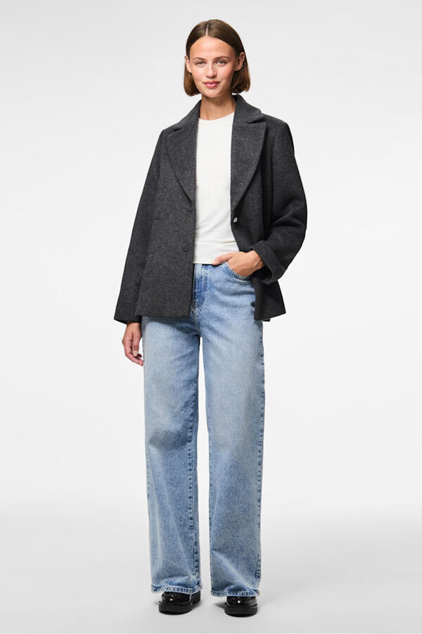 Pieces Sobretudo curto de tecido com bot&otilde;es de flores preto