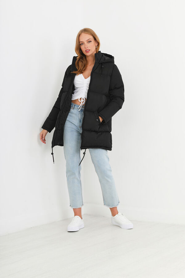 Brave Soul Casaco de penas acolchoado com capuz preto