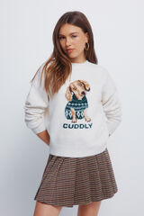Springfield Camisola com estampado de c&atilde;o em tric&ocirc; "fofo" branco