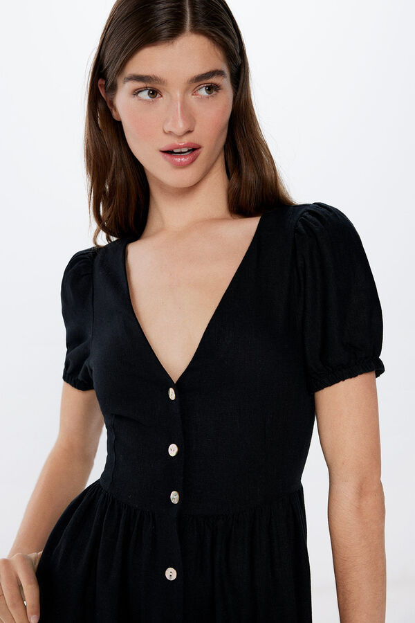 Springfield Vestido Midi Lino  negro