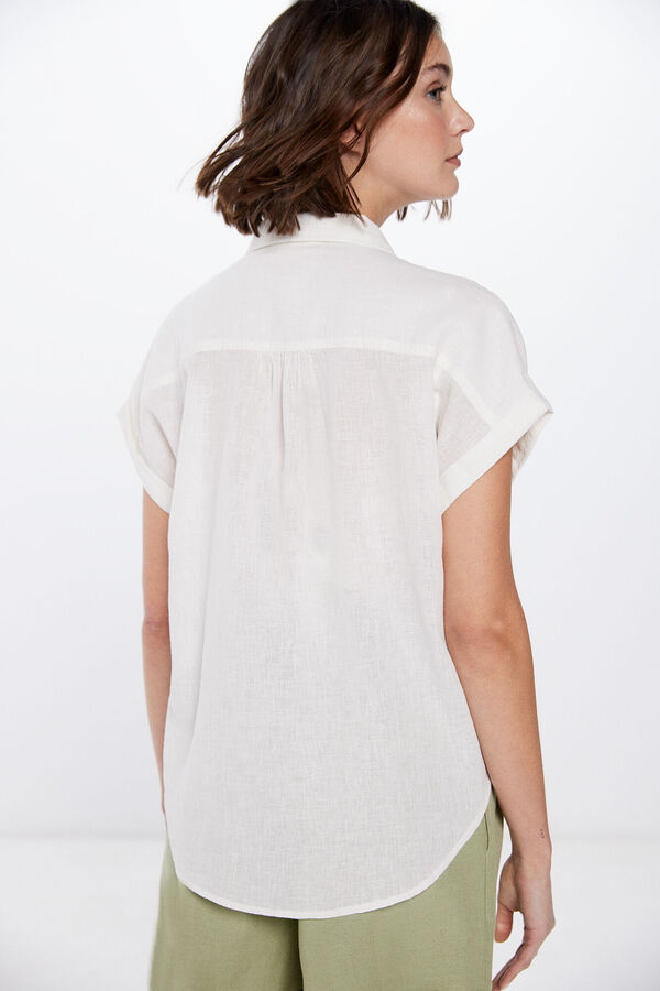 Springfield Camisa Bolsillo M/C con Lino beige