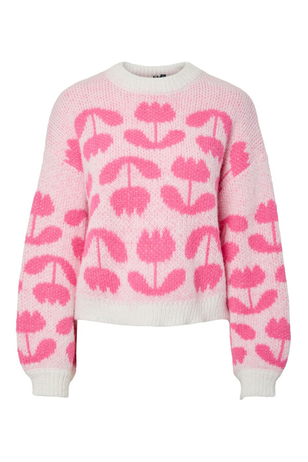 Pieces Su&eacute;ter com gola redonda e estampado floral branco