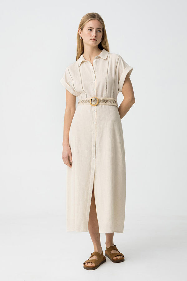 Tiffosi Vestido camisero con cintur&oacute;n nude