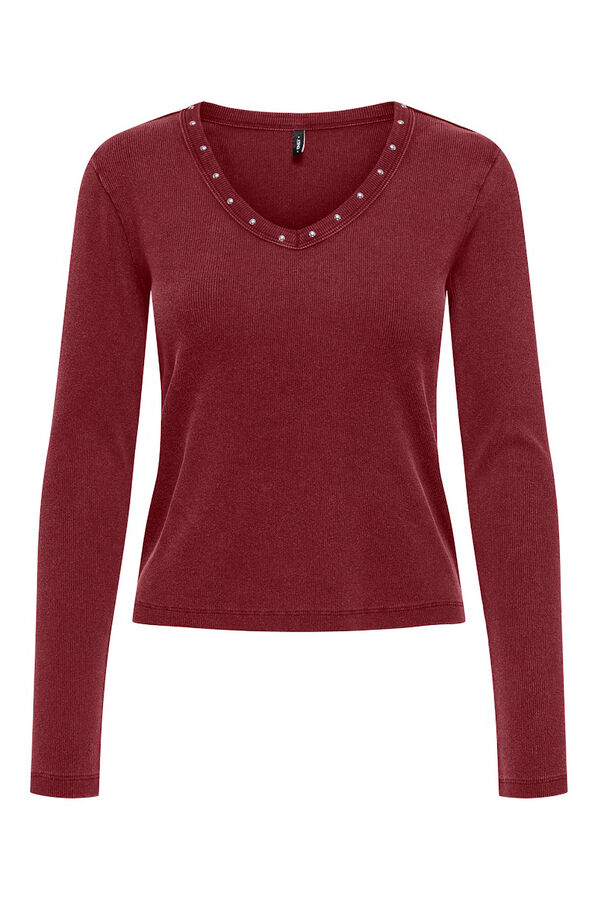 Only Top acanalado detalle tachas rojo