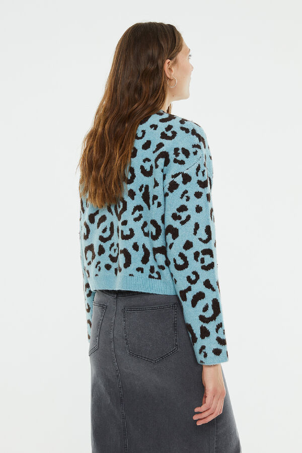 System Action Cardig&atilde; reto em jacquard com estampa animal estampado