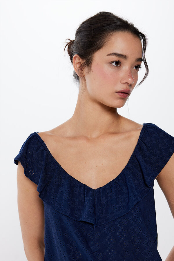 Springfield Camiseta Volantes Escote Espalda azul