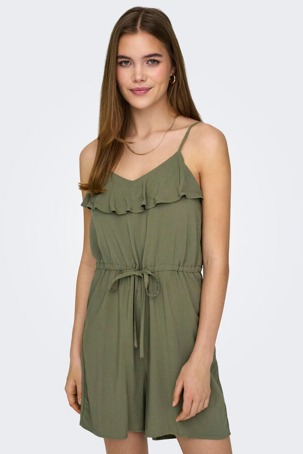 Only Macacão curto alças Caqui escuro