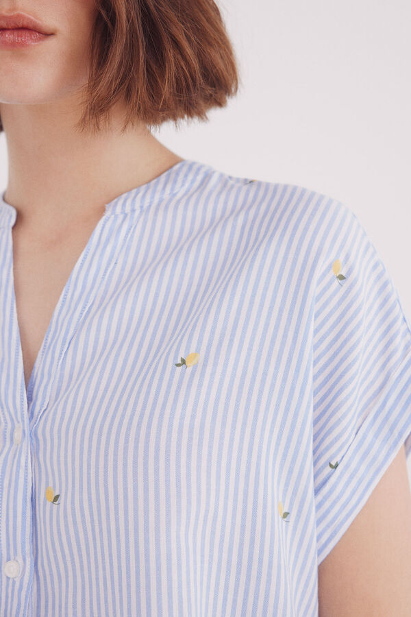 Springfield Blusa Oxford leve com gola mao azul