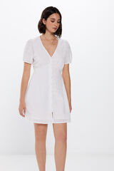 Springfield Vestido Corto Bordados Schiffly blanco
