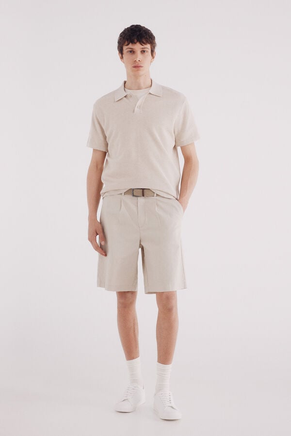 Springfield Su&eacute;ter estruturado de manga curta com gola polo bege