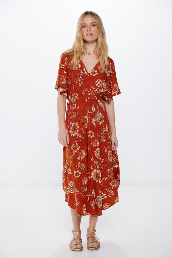 Springfield Vestido Midi Estampado Asim&eacute;trico tostado