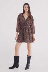 Springfield Vestido corto gasa espejos escote negro