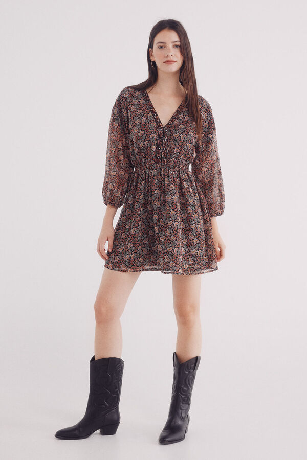 Springfield Vestido corto gasa espejos escote negro