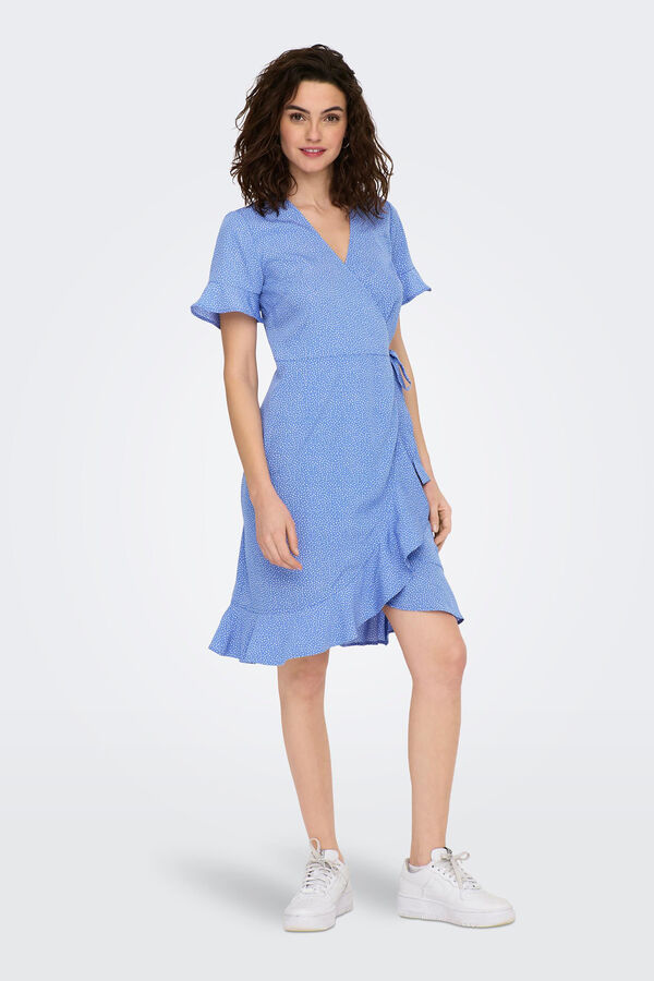 Only Vestido curto cruzado azul