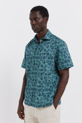 Springfield Camisa de manga curta em linho estampado azul