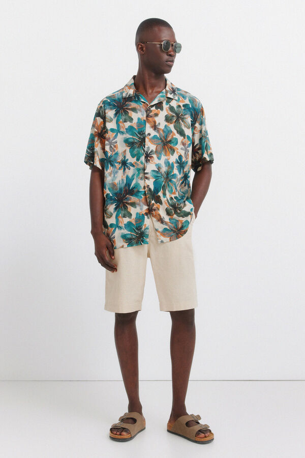 Springfield Camisa de manga curta em viscose com estampado floral bege