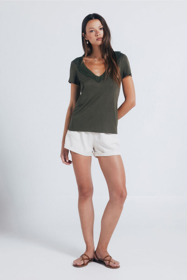 Springfield Camiseta escote crochet kaki