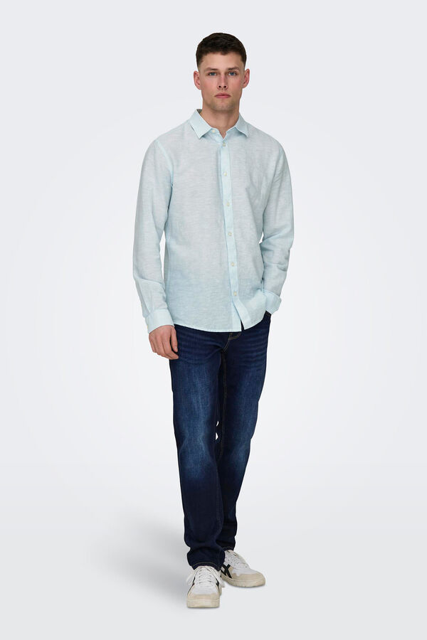 Only & Sons Camisa manga larga lino azul