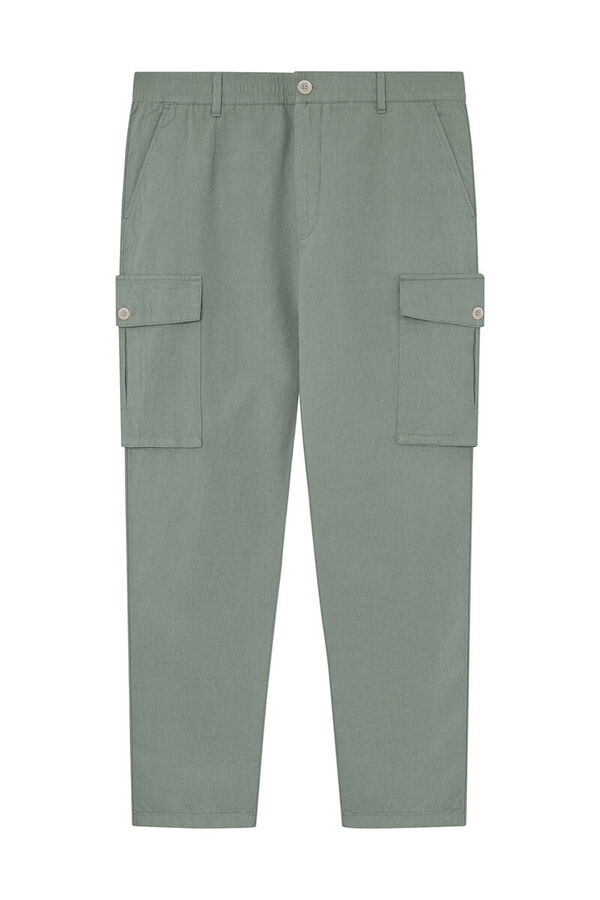 Springfield Pantal&oacute;n cargo lino slim fit verde
