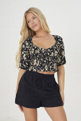 Brave Soul Top crop com estampado floral preto