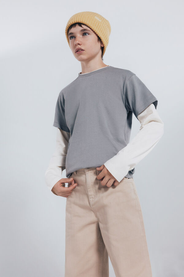 Springfield Kids Calças de perna larga com 5 bolsos para menino bege