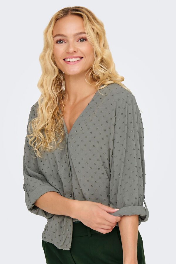JDY Camisa de manga larga y cuello de pico gris