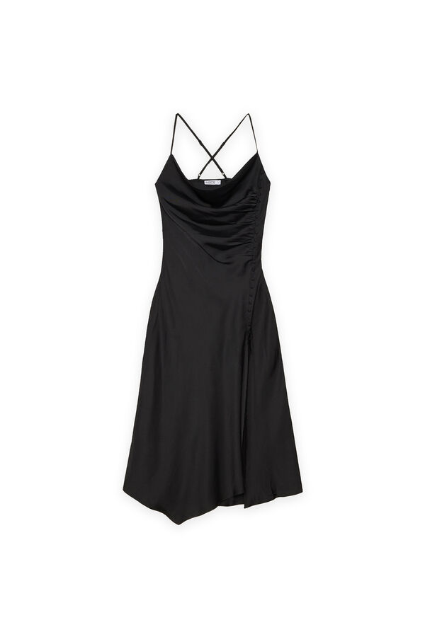Inside Vestido Midi Lencero Botones negro