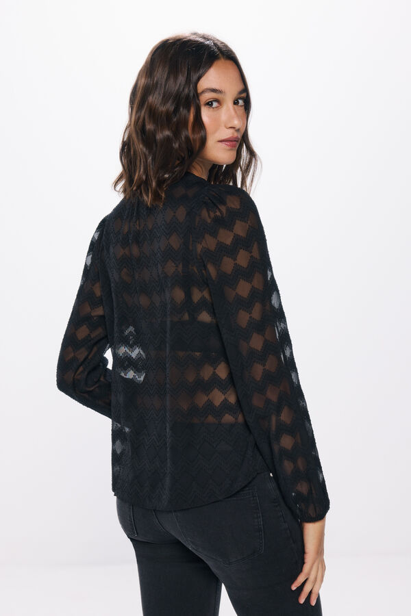 Springfield Blusa gasa bordados transparencias negro