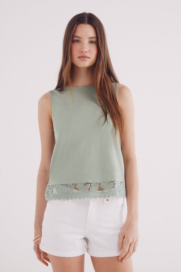 Springfield Camiseta com flores de renda verde