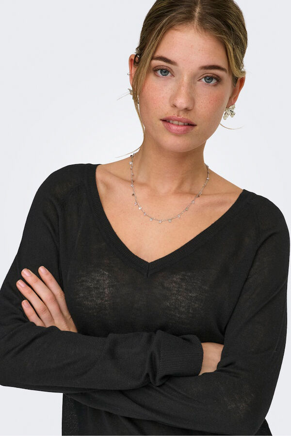 Only Jersey fino cuello de pico negro