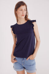 Springfield Camisa bordada com babados azul