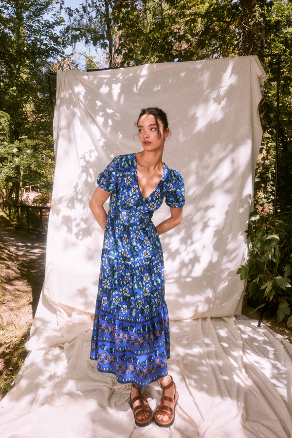 Springfield Vestido Midi Abertura Espalda Lino "Roots Studio" azul