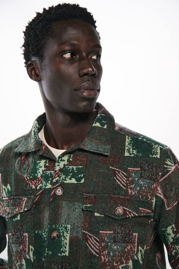 Springfield Sobrecamisa em tecido tape&ccedil;aria azul