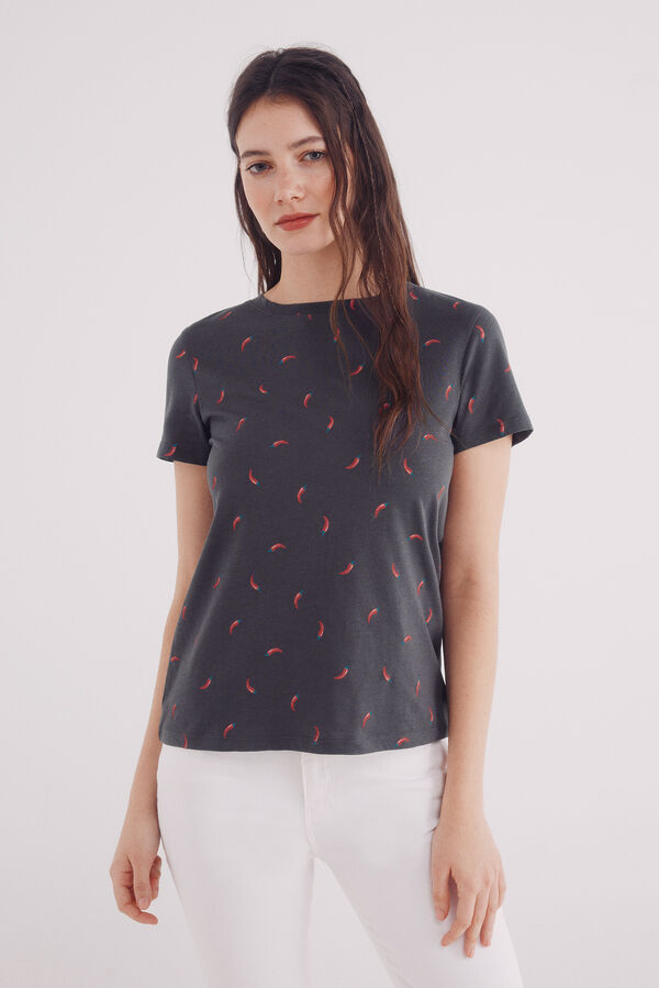 Springfield Camiseta estampado de frutas cinzento