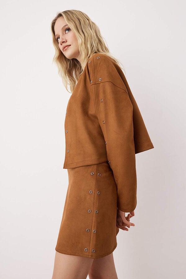 Trendyol Minissaia efeito camur&ccedil;a castanho