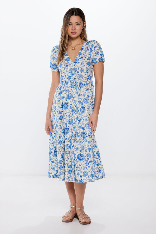 Springfield Vestido Midi Lino  beige