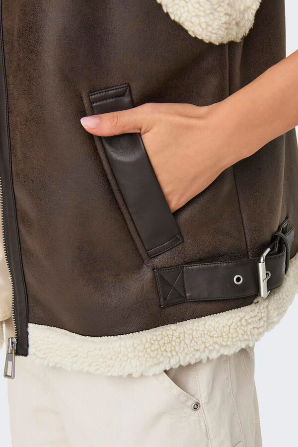 Only Chaleco de polipiel con borrego gris